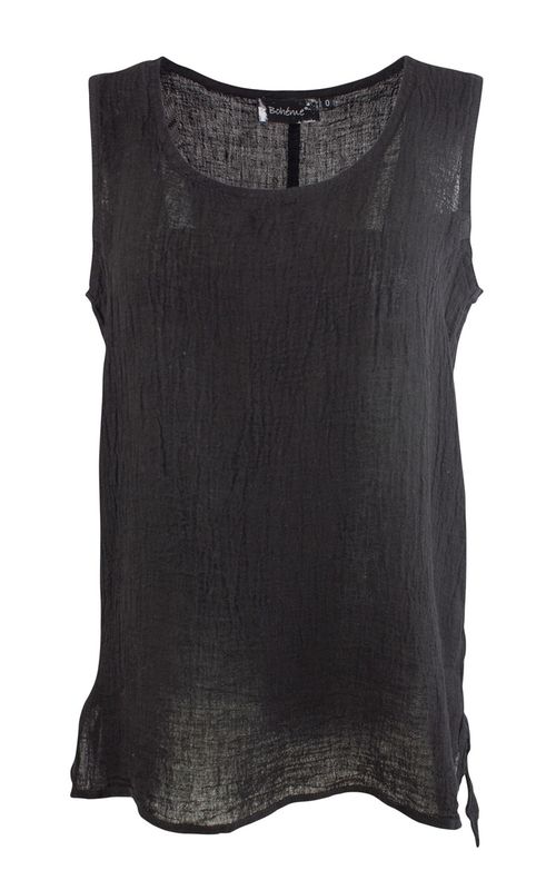 Boheme singlet kort i lin farge Black