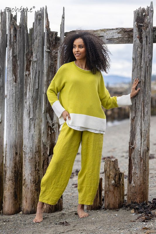 Boheme Bukse i Lin Limegreen