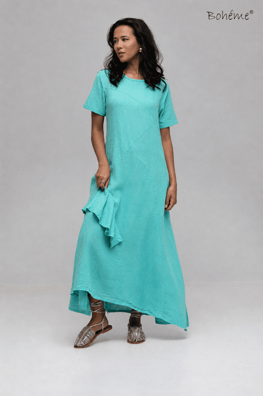Boheme Lang Linkjole M/Bomullsribb i Ryggen Turquoise
