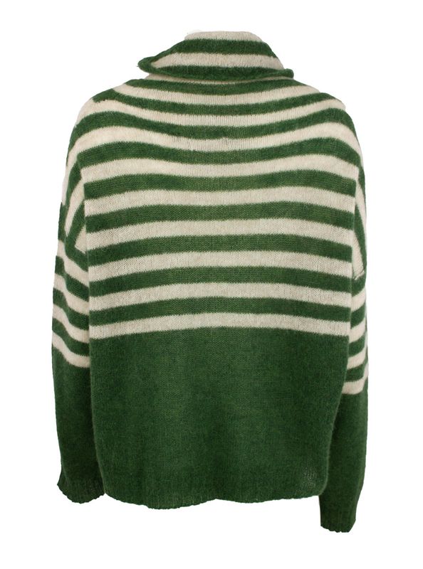 Boheme Stripet Ullgenser M/Krage i Forest Green