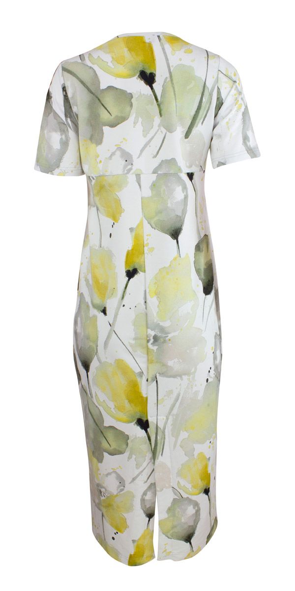 Boheme Lang Bomullskjole M/Kort Arm i Lemon Print