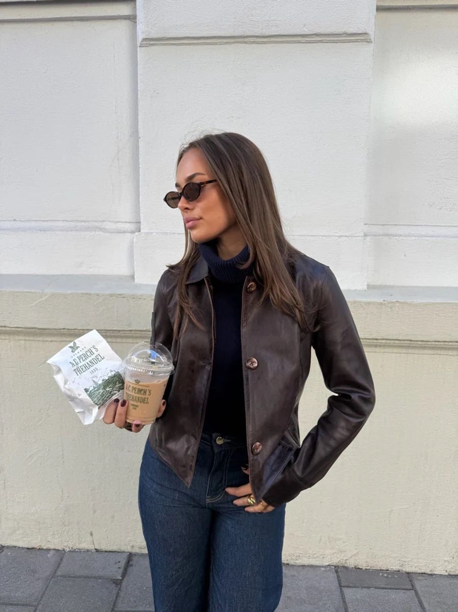 Clermonte Allie Lammeskinnsjakke i Dark Brown