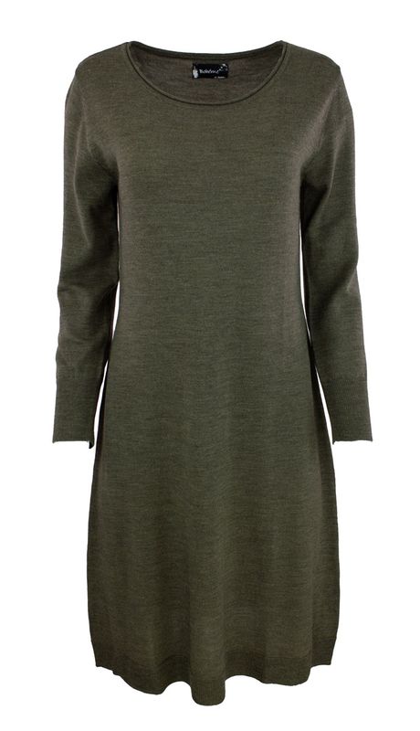 Boheme Kjole M/Rund Hals i 100% Merino Olive