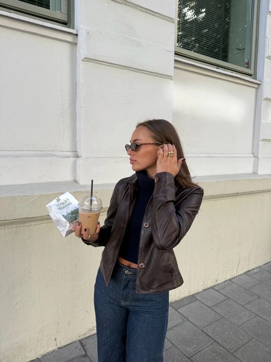 Clermonte Allie Lammeskinnsjakke i Dark Brown