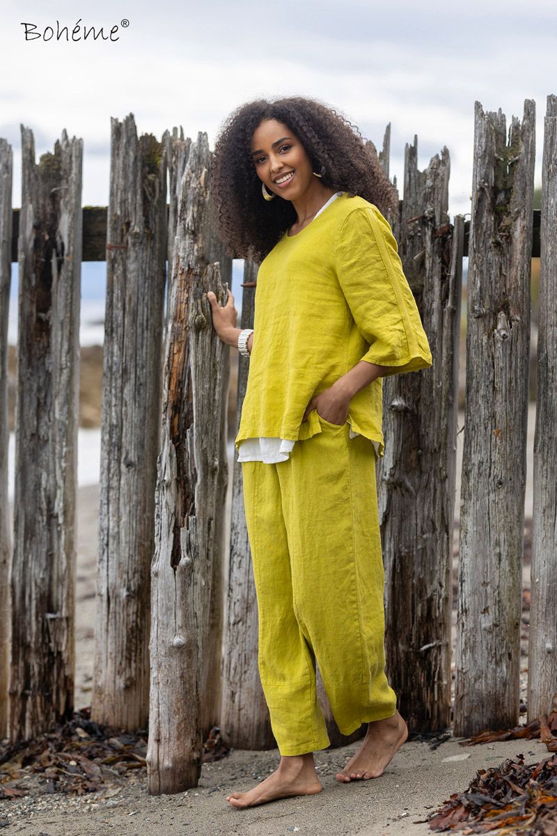 Boheme Bukse i Lin Limegreen