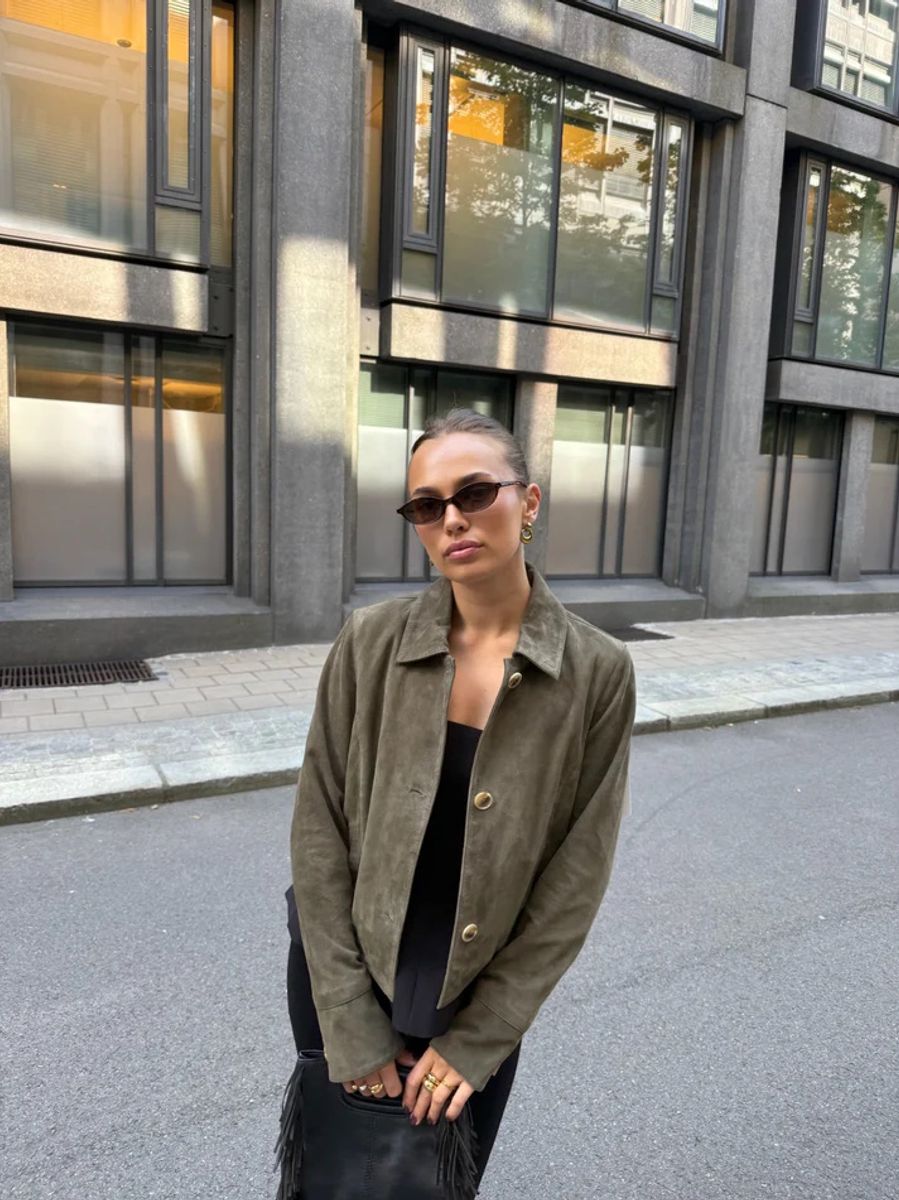 Clermonte Allie Goat Suede skinnsjakke i Olive