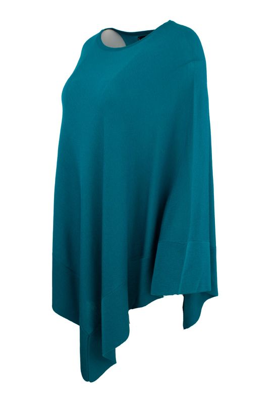 Boheme Poncho M/Rund Hals i 100% Merino Petrol Blue