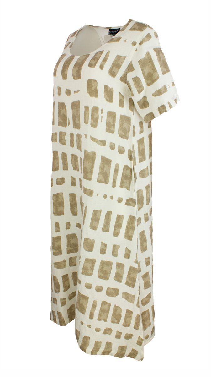 Boheme Kjole i Linmix Sand Print