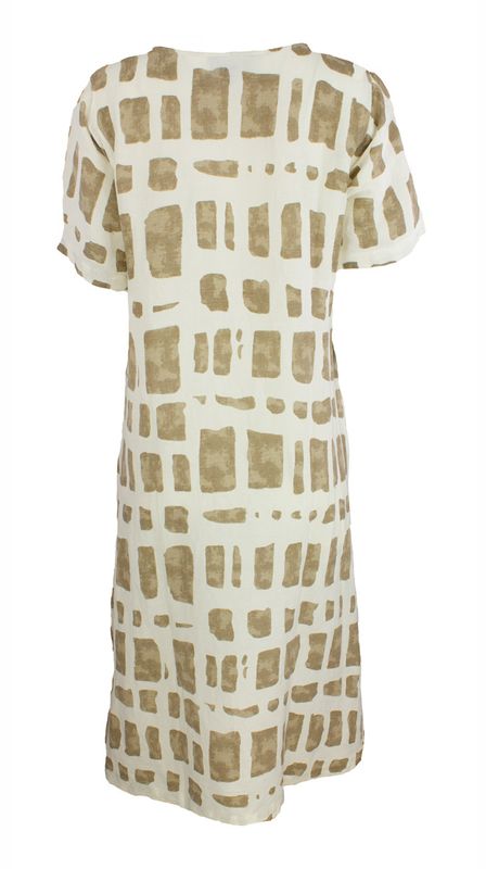 Boheme Kjole i Linmix Sand Print
