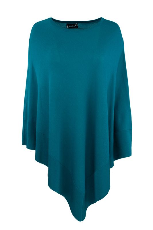 Boheme Poncho M/Rund Hals i 100% Merino Petrol Blue