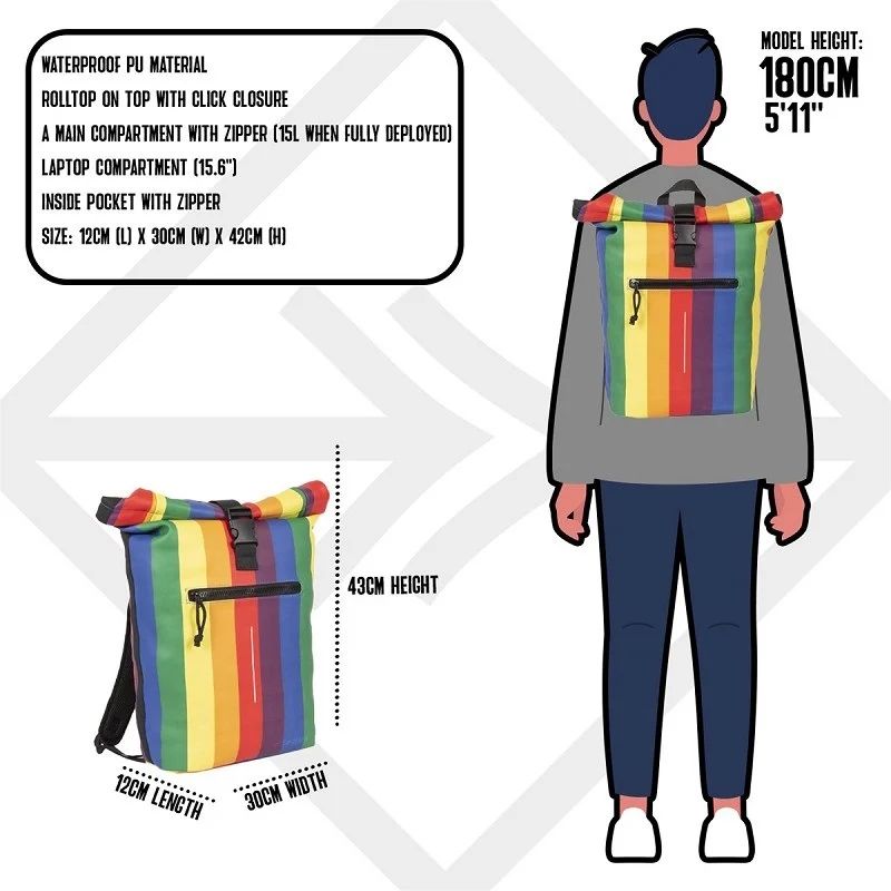New Rebels Mart  New York Rolltop Backpack 16L Rainbow