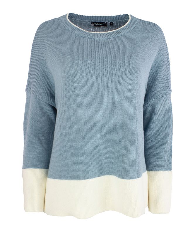 Boheme Genser Bomullsmix 2 Farget Sterling Blue/Offwhite