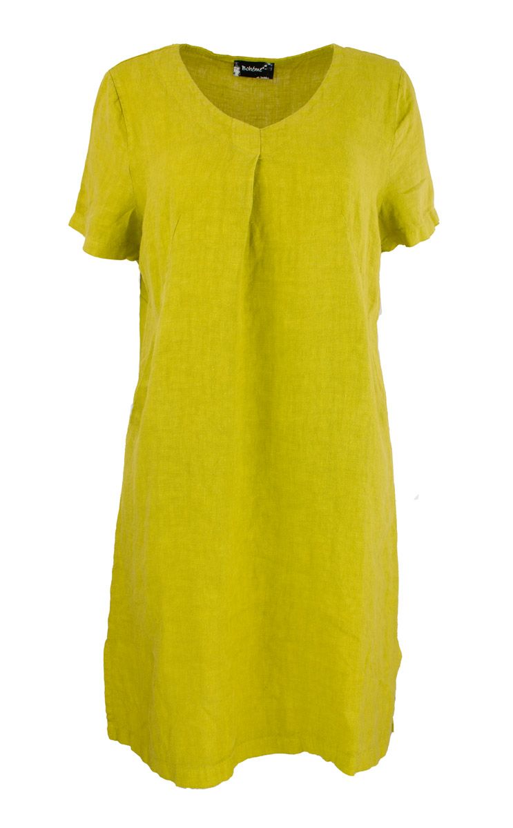 Boheme Kjole M/Kort Arm i Lin Limegreen