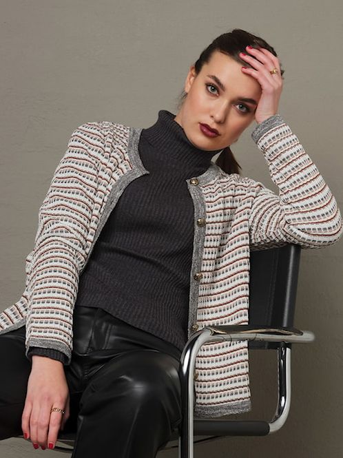 Hovedbilde Skovhuus Structure Striped Cardigan 1 Black/Off ...