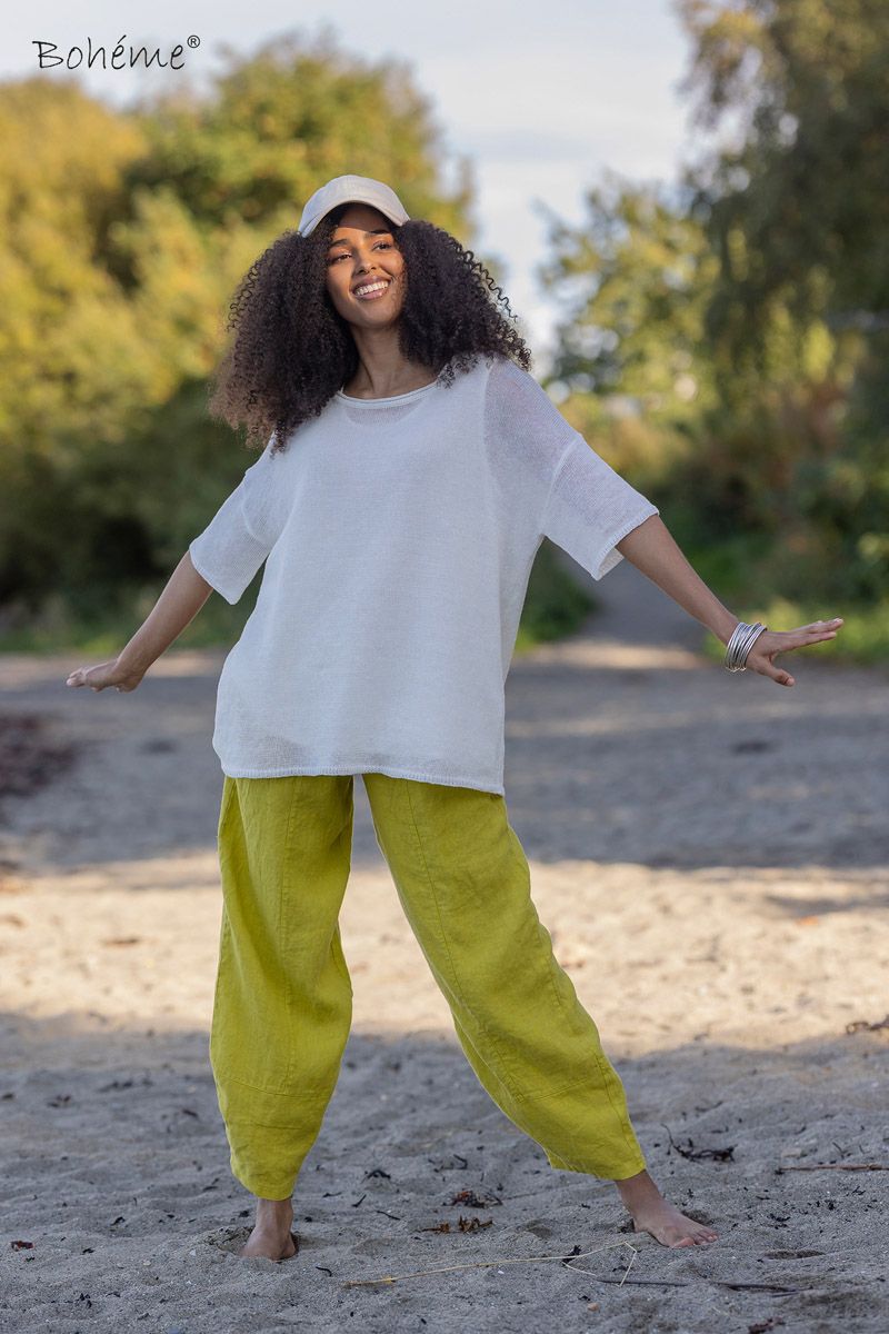 Boheme Bukse i Lin Limegreen