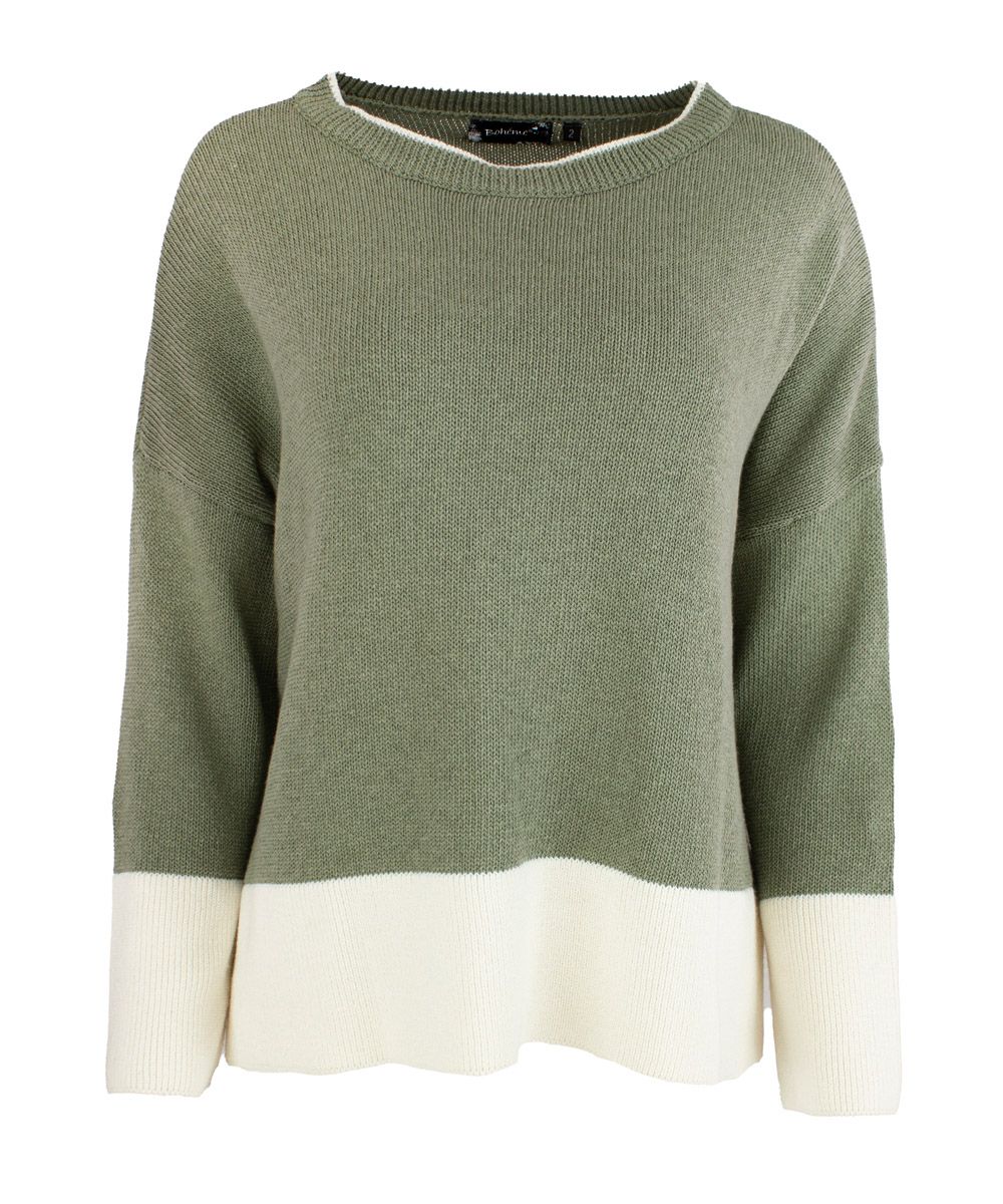 Boheme Genser Bomullsmix 2 Farget Shadow Green/Offwhite