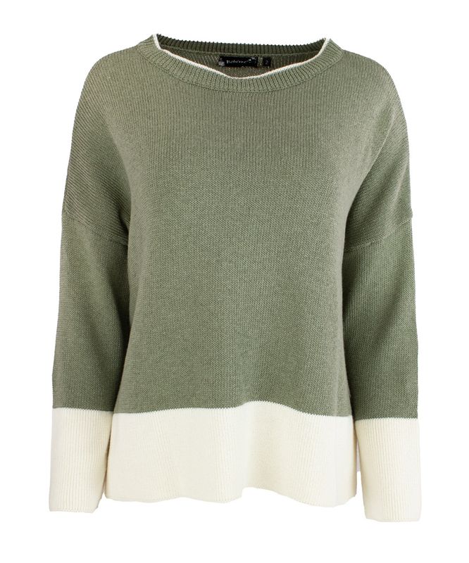 Boheme Genser Bomullsmix 2 Farget Shadow Green/Offwhite